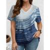 Fashion Women's V-Neck Short Sleeve 3D Casual Color Printing Casual Short Sleeve V-Neck T-Shirt