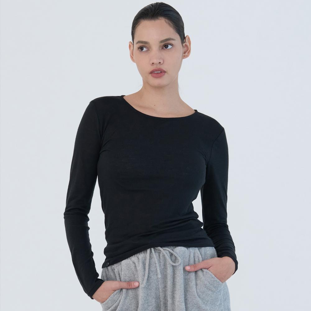 Oz Is Ozts1176 Tencel Round Long Sleeve Tee - Black See Content/S