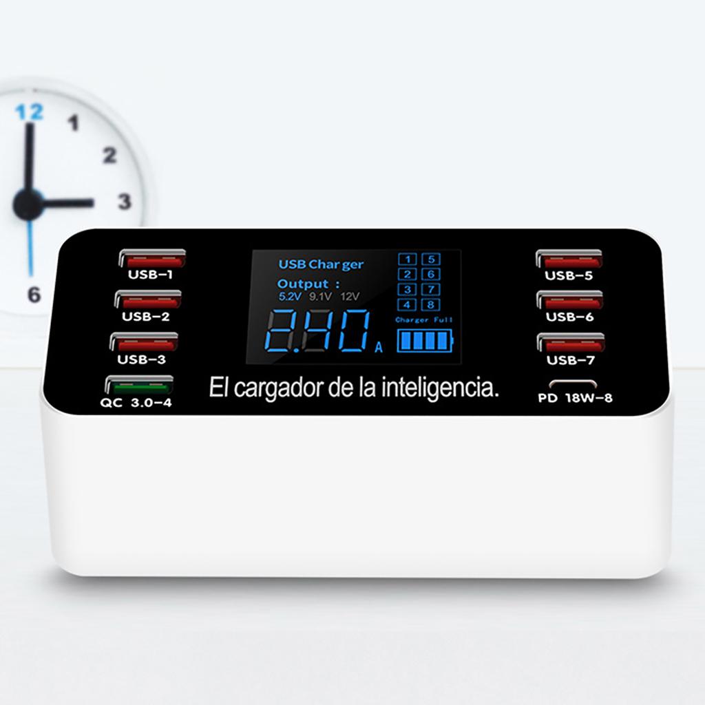 Estación de Carga Inteligente de 8 Puertos Pantalla LED Digital QC3.0 PD 60W