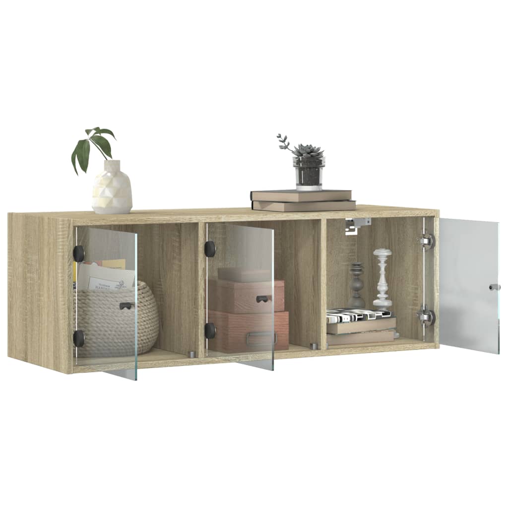Wall Cabinet with Glass Doors Sonoma Oak 102 X 37 X 35 Cm