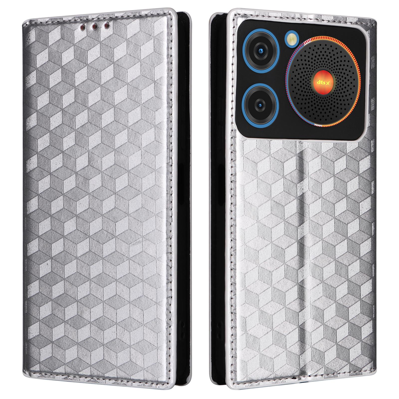 

Для ZTE nubia Music Гаманець-чохол Шкіряний чохол для телефону з ромбоподібним тисненням Silver