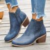 Women'S Ankle Boots Thick Heel Side Zipper Shoes Fashion Retro Leather Short Barrel Hollow Boots Botas