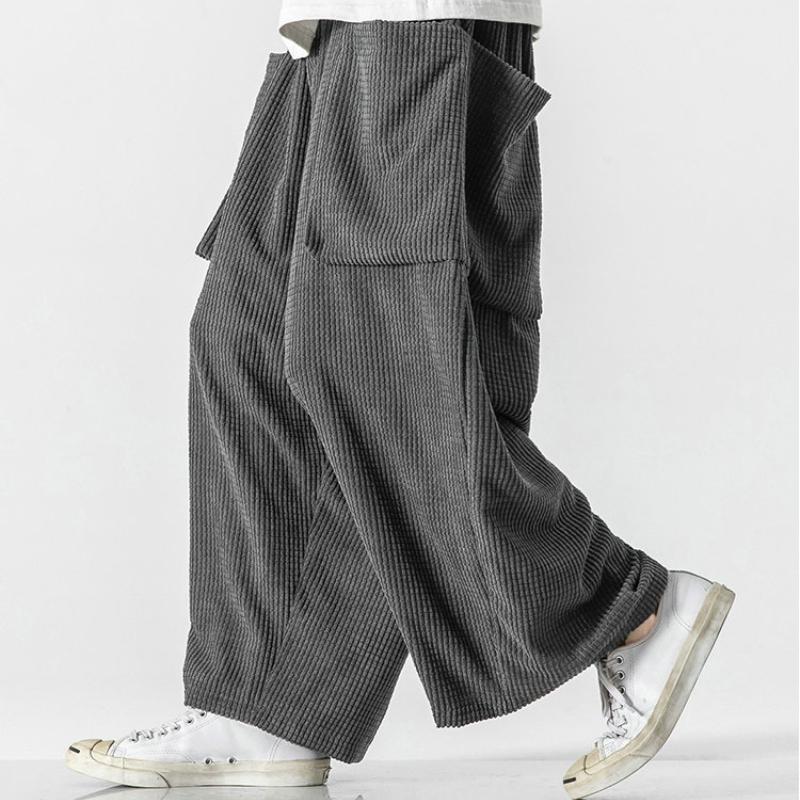 Autumn Winter New Corduroy Casual Pants Men Solid Color Loose Wide Leg Pants Straight Harem Trousers Streetwear Sweatpants Plus Size