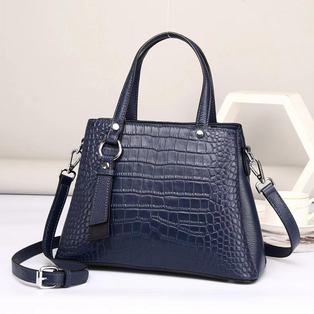 Leather women's bag versatile fashion first layer cowhide tote bag crocodile pattern retro portable messenger bag
