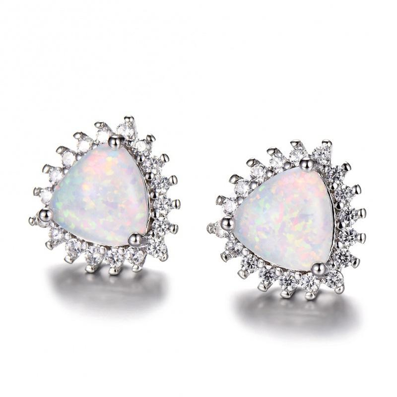 S Blue and White Green Orange Purple Triangle + White Diamond Women's Versatile Earrings