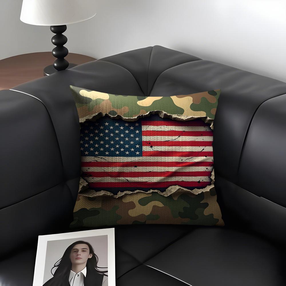 The USA Fashion Cushion Cover Natural Linen Organic Fabric DoubleSided Printing Sofa Home Decor Gift Pillow Case