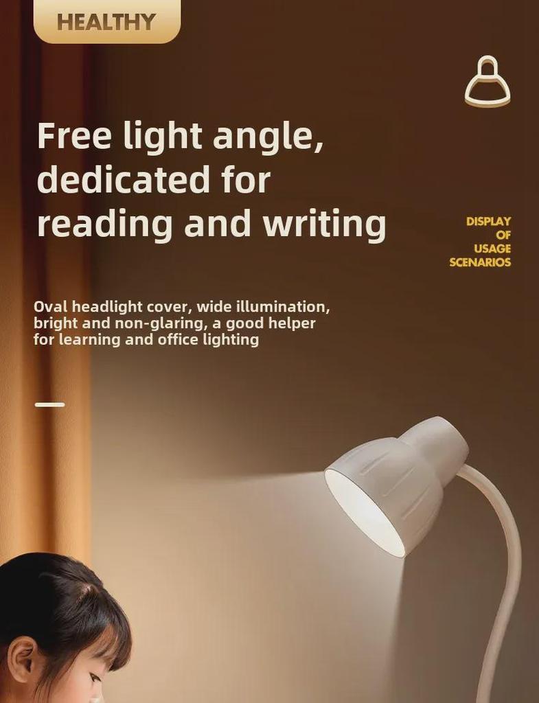 USB-Schreibtischlampe mit Smart-Steckdose für Augenschutz - Ideal für Studentenwohnheime und zum Lesen am Bett, Energiesparendes Design
