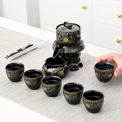 Set rotierende Teekanne mit Teetassen, halbautomatische Keramik-Teekanne mit Teetassen, Heimdekoration, Raumdekoration, Weihnachtsgeschenke, Neujahrsgeschenke