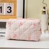 Quilted Bear Bow Makeup Bag Floral Cosmetic Bag 2025 Cute Travel Toiletry Bag Organizer Cotton Makeup Brushes Storage Case