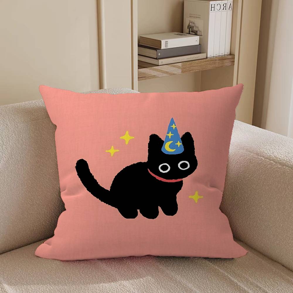 PunkS Style Small Cartoon Cute Black Cat Pillow Cushion Cover Pillowcase Living Room Sofa Home Decor Customized