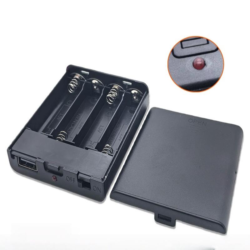 4 Slots AA Battery Holder No.5 Battery Case With Power Switch and USB Female Socket Indicator Light AA Battery Box