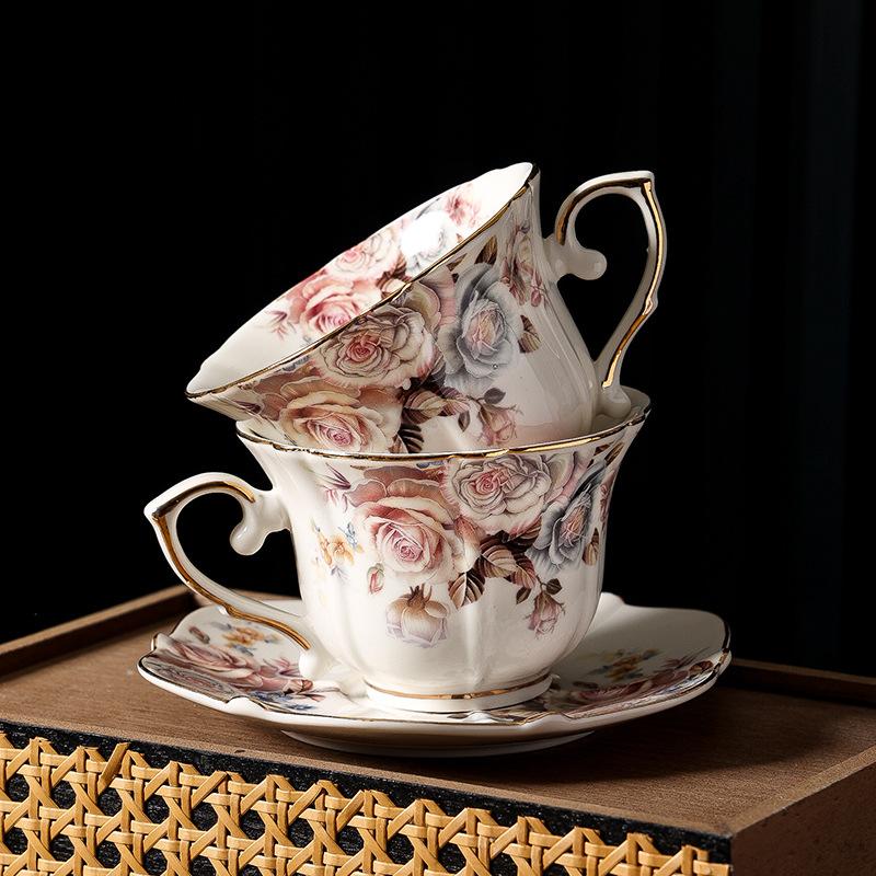 BEPAN European-style Flower Coffee Cup Saucer Western-style Retro Gold Ceramic Mug Home Senior Sense Teacup