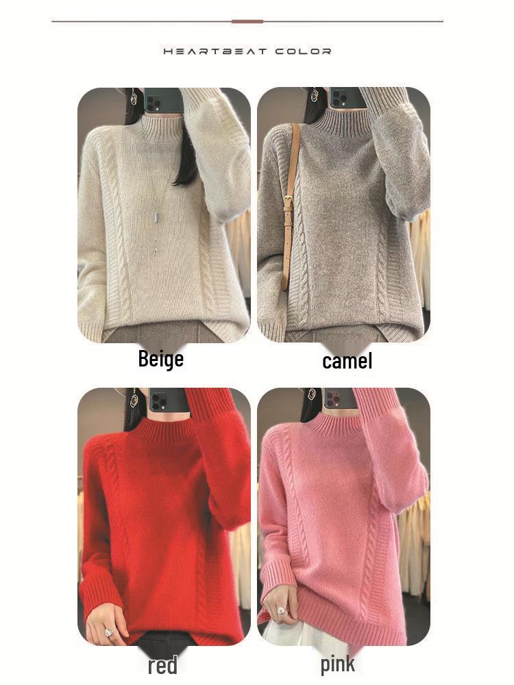 Women's Short Loose Wool Turtleneck Sweater - Solid Color Long Sleeve Knitwear