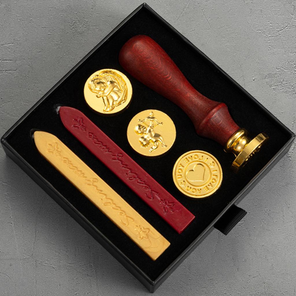 Wax Seal Stamp Set, Sealing Wax Stamp Heads with Wood Handle Seal Gifts Box for Invitation Card Letter Envelopes Package