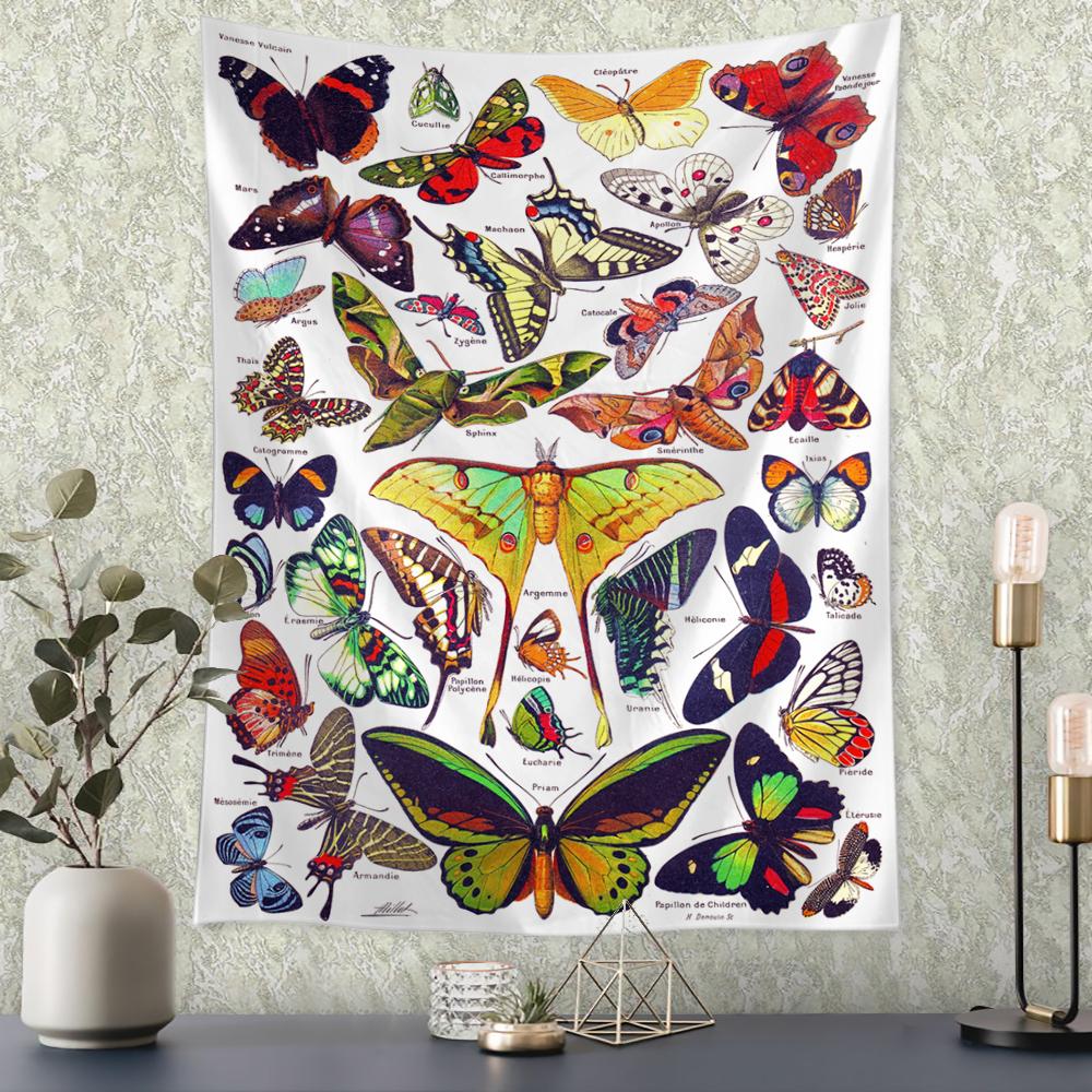 Antique Butterfly Vintage Tapestry Wall Hanging Insect Recognition Figure Natural Boho Art Home Decor
