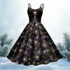 Women's Fashion Christmas Printed Sexy Strapless Gothic Cocktail Dress Punk, Vintage Dress.