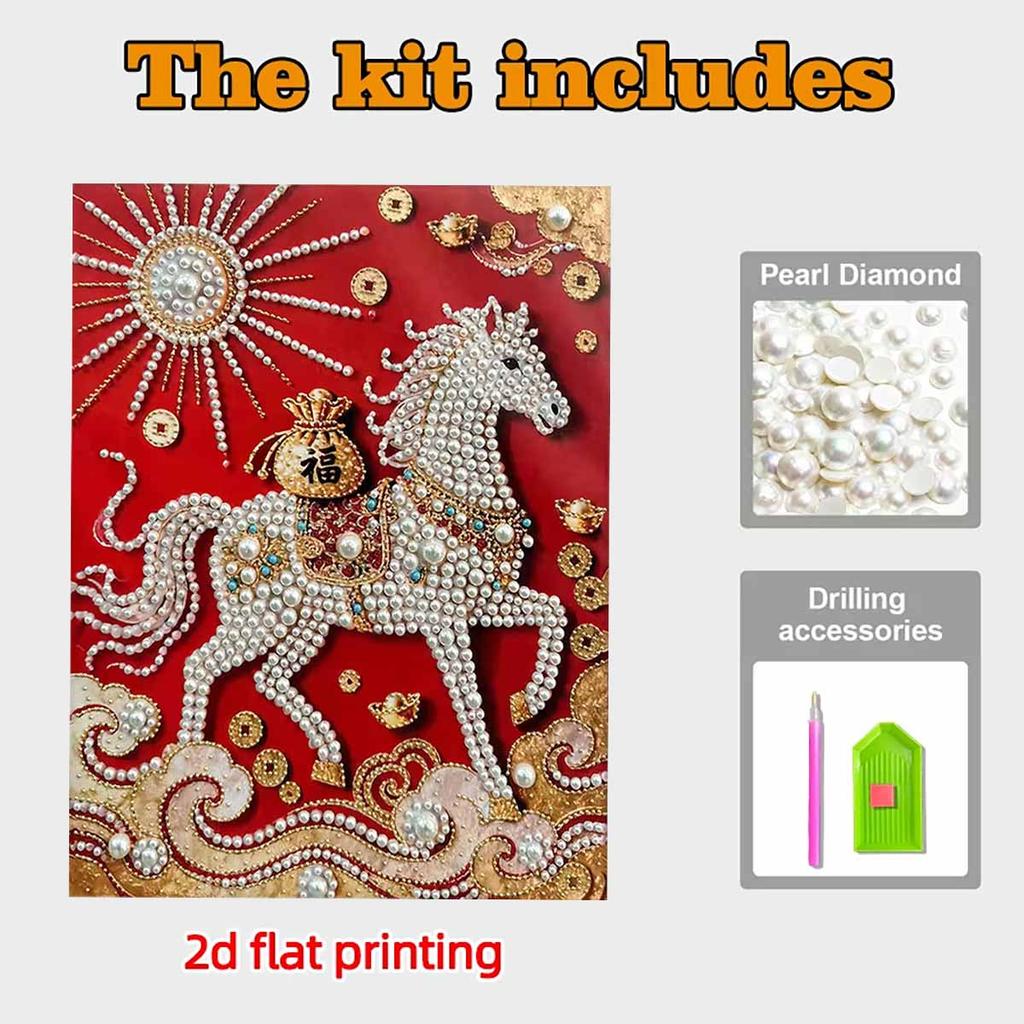 Crystal Pearl Painting 5D DIY Frame Decoration Painting White Horse Home Wall Decoration Transparent Pearl Gemstone Painting Picture Art Crafts