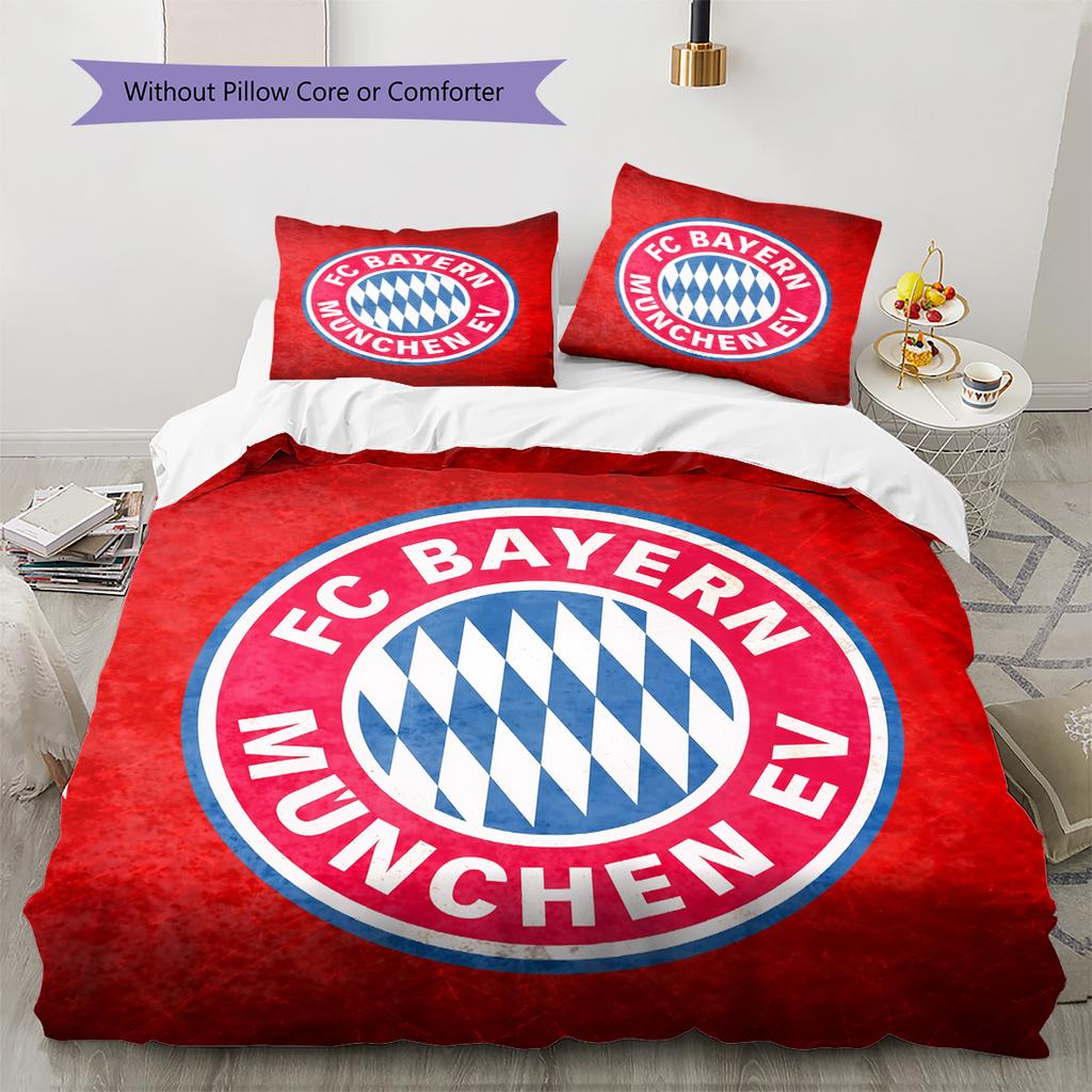 FC Bayern München Team Logo Muster Bettwäsche Heimdekoration Geburtstagsgeschenk (1 Bettbezug + 2 Kissenbezüge, ohne Füllung)