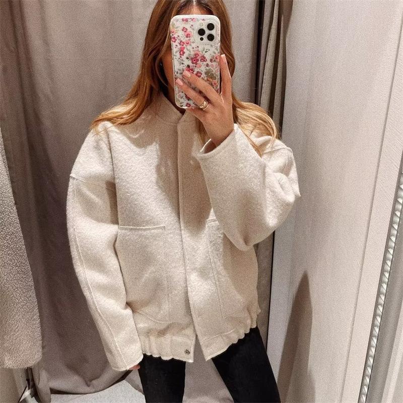 Jednobarevné ležérní kapesní kabát podzimní dámská temperamentní bunda