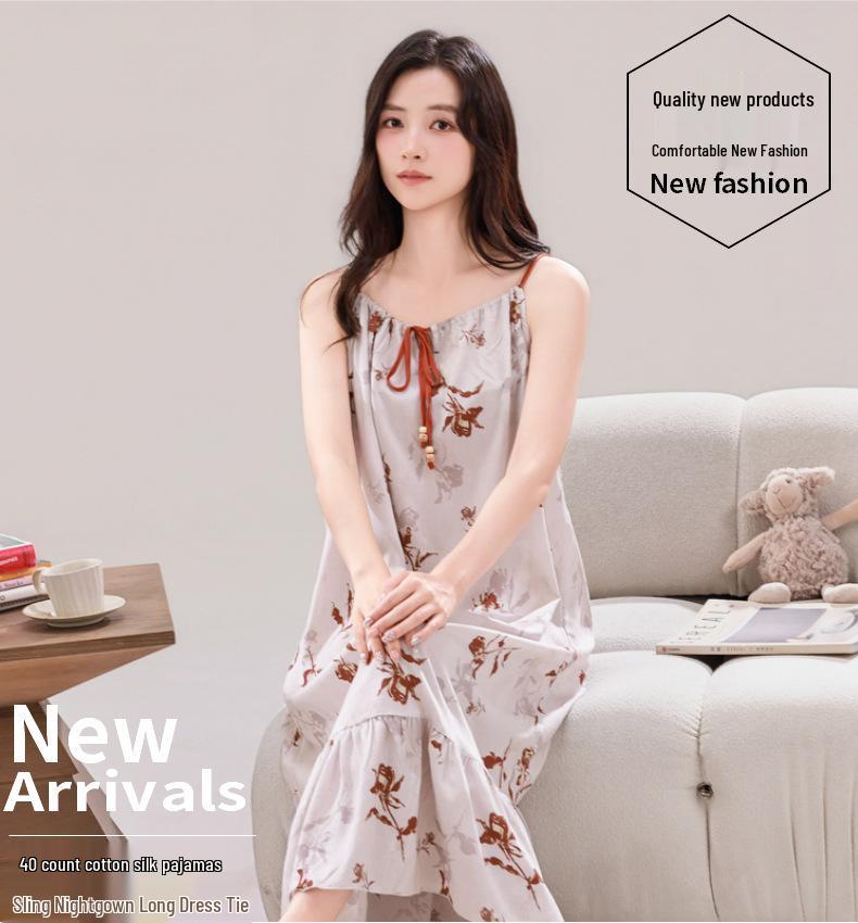 Women's Plus Size Cotton Silk Spaghetti Strap Floral Ruffled Nightgown with Adjustable Straps