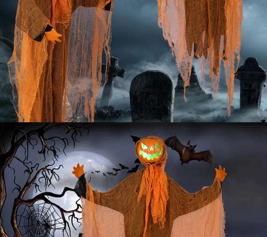 1PC Halloween Pumpkin Party Decoration Hanging Head Green Light Rotating Pumpkin Glowing Sound Hanging Prop Courtyard