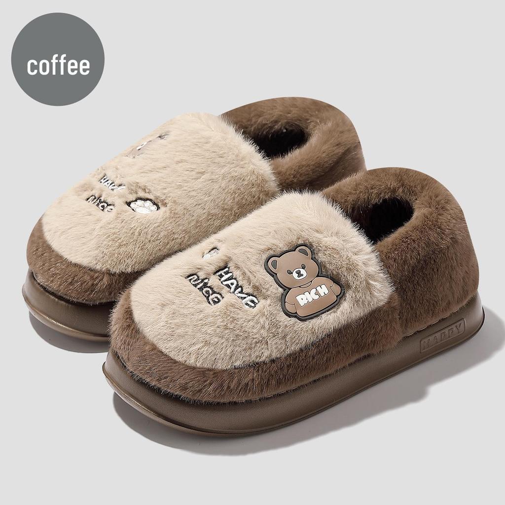 Zimní bavlněné pantofle s tlustou protiskluzovou podrážkou - Roztomilý kreslený design pro páry
