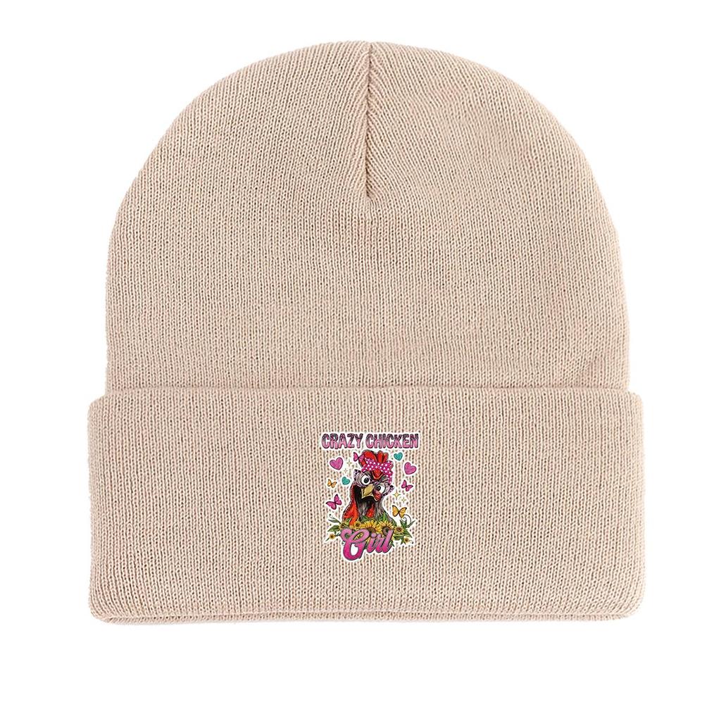 CRAZY CHICKEN Girl" Winter Strickmütze Beanie, Tier Damen Mütze Umschlag Dehnbar Hip Hop Bommelmütze Strickmütze Beanie
