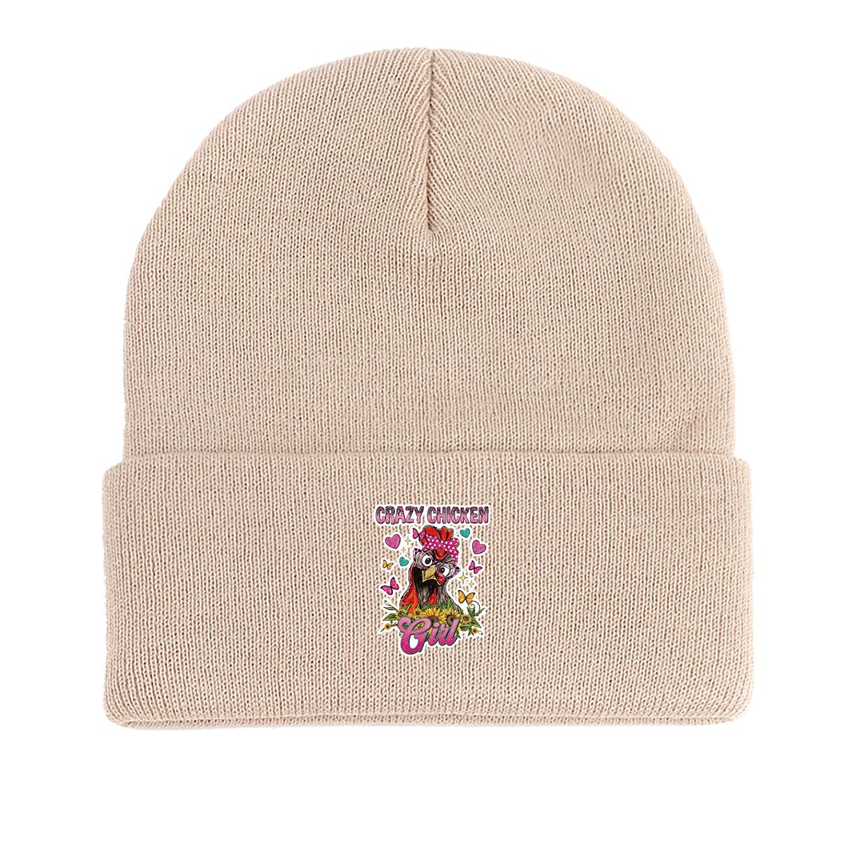 

CRAZY CHICKEN Girl Зимняя вязаная шапка-бини, шапка Animal Woman с манжетой, эластичная хип-хоп-шапка с помпоном, вязаная шапка-бини as the picture бежевый