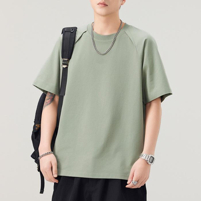 Solid Color Short-sleeved T-shirt for Men's Round Neck Five-point Sleeve Japanese Loose T-shirt Versatile