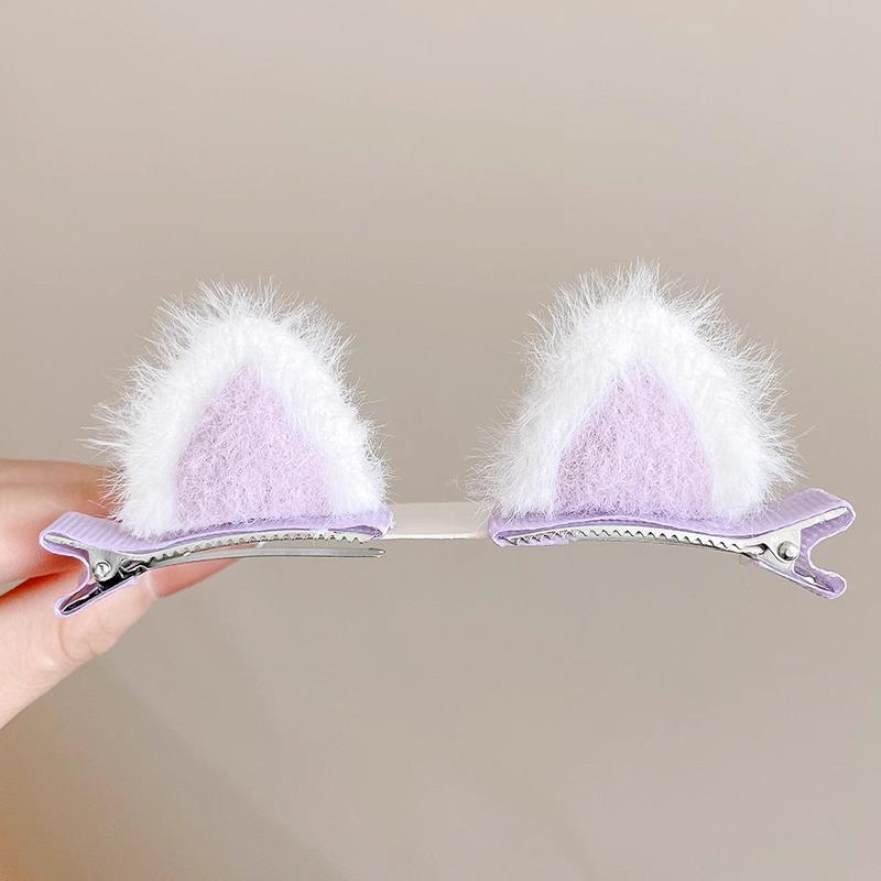 

2024 New Cat Ear Plush Hair Clip for Girls – Cute Side Bang Hairpin Accessory фіолетовий