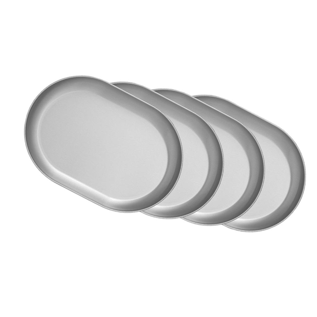 Stainless Steel Oval Shallow Plate/Basins for Home and Restaurant Portable Dinnerware Set for Outdoor Cooking Picnics