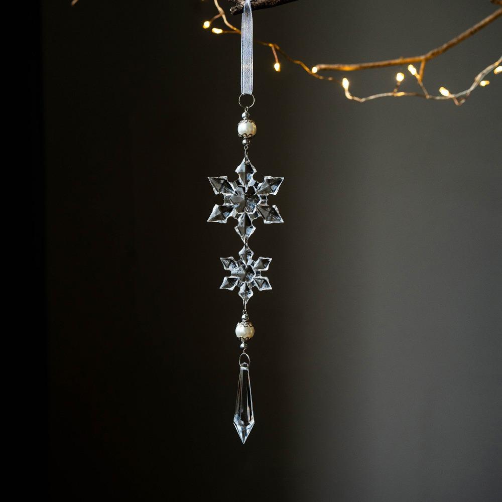 2pcs Acrylic Christmas Clear Snowflake Pendants  Home Xmas Decoration