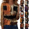 Women's Halloween Long Sleeve Printed Crewneck T-Shirt, Casual Fall Top