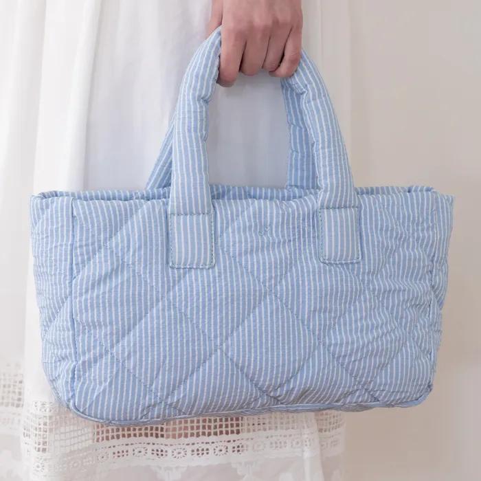 Stripe padded tote bag - Sky Blue