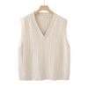2026 Spring Korean V-neck Cable Knit Vest: Women's Plus Size Sleeveless College Style Layering Tank Top Shrug