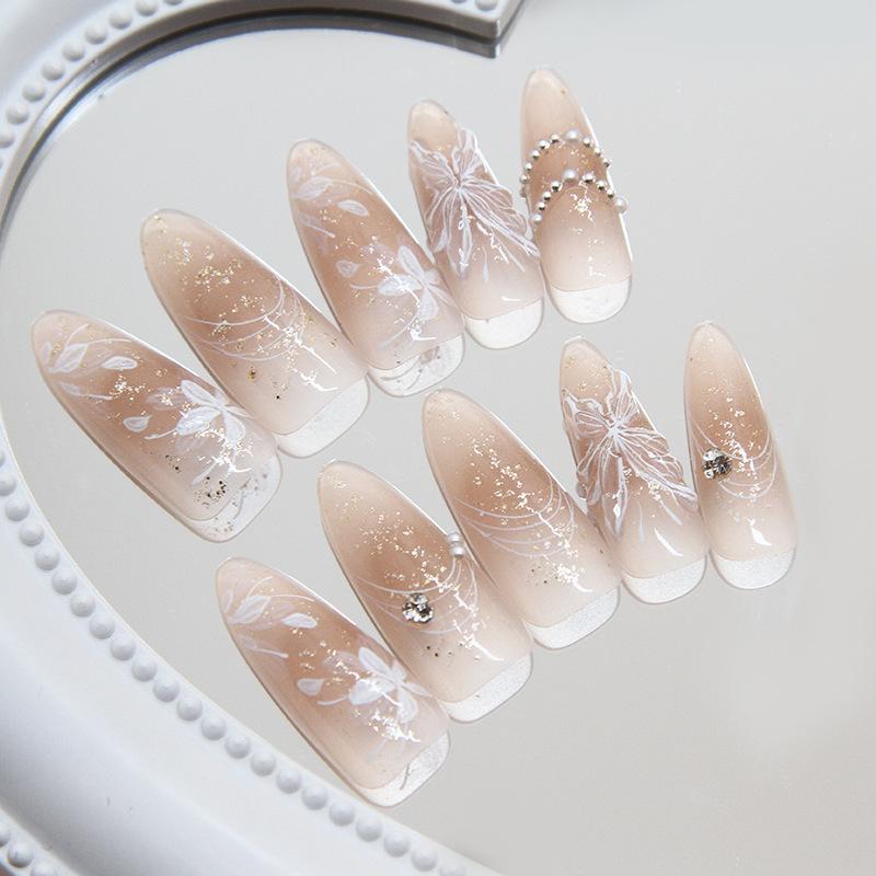 Nail Patch Three-Dimensional Butterfly False Nail Removable Nail Flower Wrapped Pearl Wearing Nail Nail Patch 30 Pieces