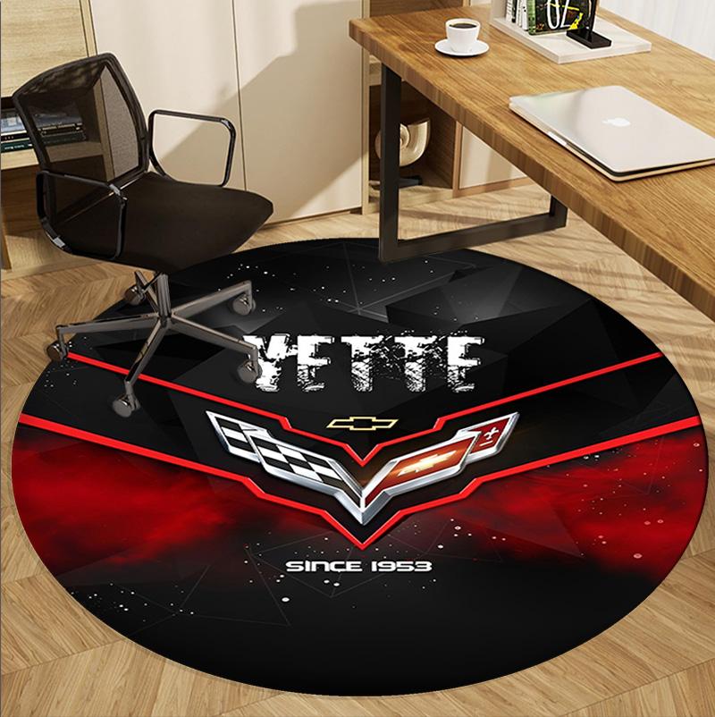 Chevrolet Corvette Desenli Yuvarlak Halı, İç/Dış Mekan Paspası, Piknik, Oyun Odası, Yatak Odası, Ofis, Oturma Odası, Ev Dekorasyonu Halısı, Doğum Günü Hediyesi