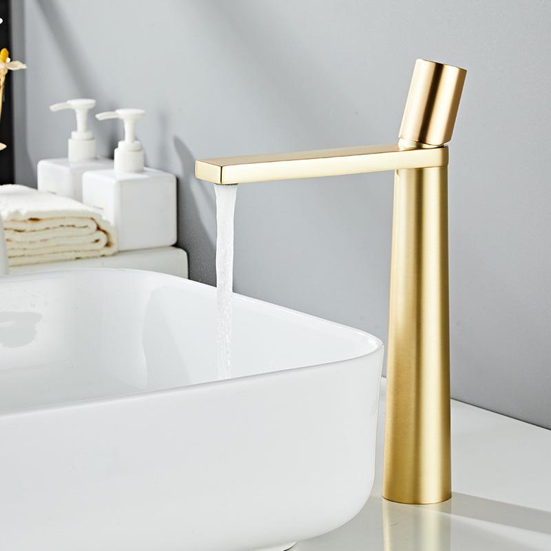 Simple Tall Style Bathroom Basin Sink Faucet Cold and Hot Water Single Hole Mixer Tap Countertop 360° Rotating Mixer Taps