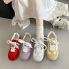 Satin Ribbon Ballet Version Flat-soled German Training Shoes Women's 2025 Summer New Breathable Versatile Soft-soled Sports Forrest Gump Shoes
