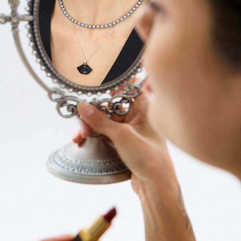 CALLOUTNEWYEAR Füllige Lippen Halskette - 25mm_SCHWARZ (Silber92.5)