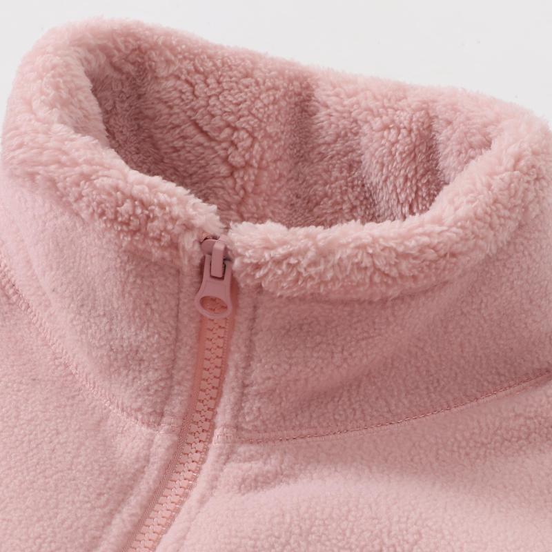New Autumn and Winter Pink Fleece-Lined Windproof Jacket for Boys and Girls with Stand Collar, Warm and Comfortable Outerwear