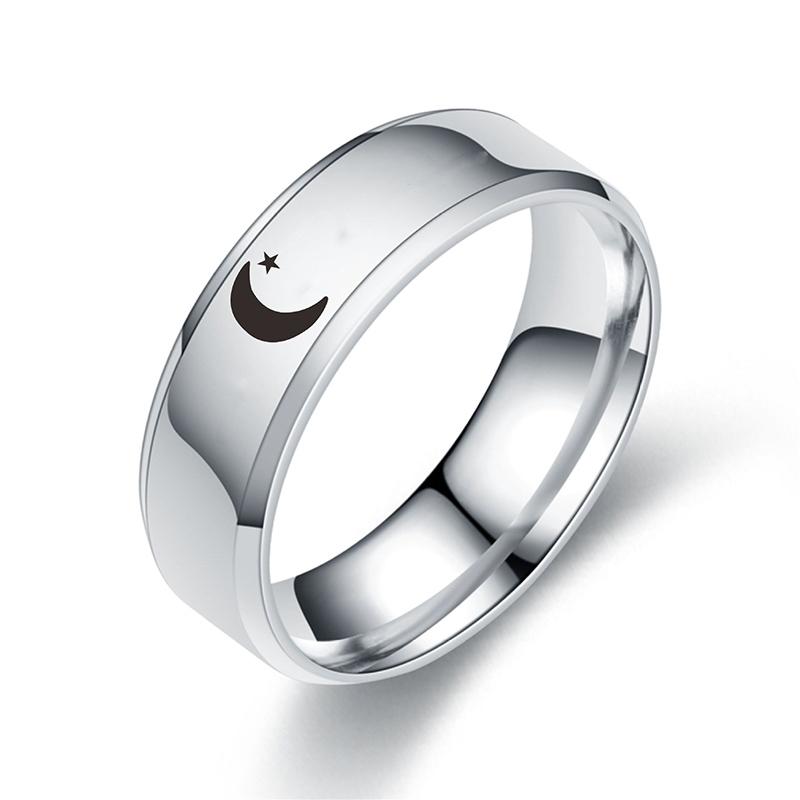 Fashion Jewelry Black White for Men Women Gifts 6MM Moon Sun Ring Valentine's Day Stainless Steel Accessories Couple Rings