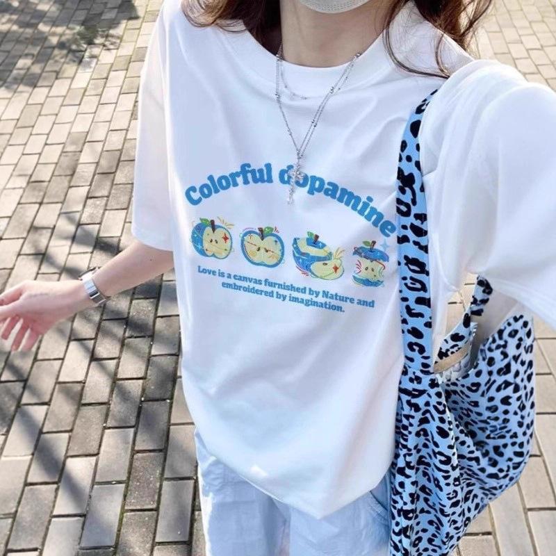 

White short-sleeved t-shirt women s new popular summer pure cotton design sense niche American half-sleeved loose large-size top M (recommended 40-52.5kg ) белый