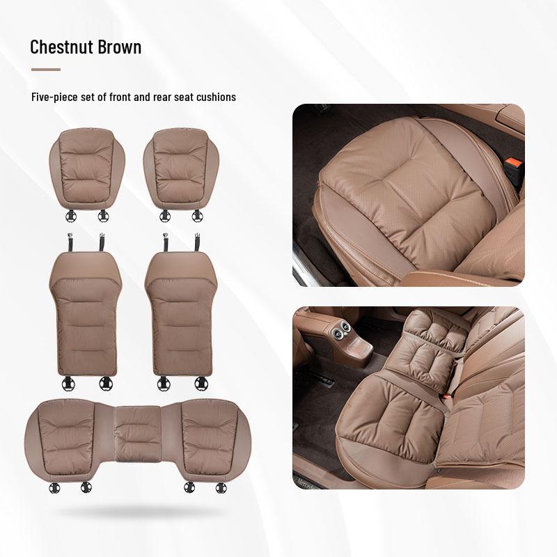 Luxurious Nappa Leather Car Seat Cushions - Thick, Non-Slip, Full Set for Five-Seater Cars