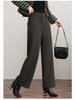 2025 Autumn/Winter Women's Slimming Stylish Wool Wide-Leg Cropped Pants