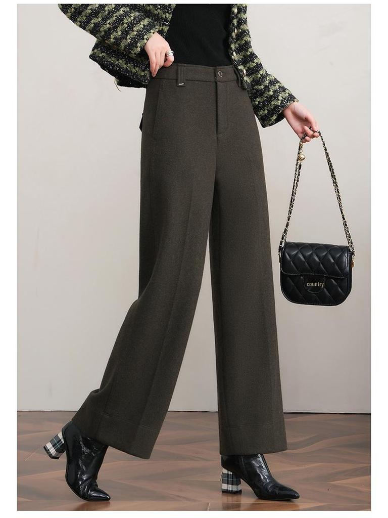 2025 Autumn/Winter Women's Slimming Stylish Wool Wide-Leg Cropped Pants