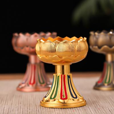 1Pc Alloy Buddhist Supplies Desktop Decoration Oil Lamp Ghee Lamp Holder Durability Meditation Candle Holder Living Room
