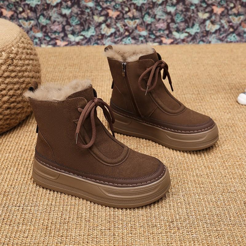 Modische Schneestiefel mit dicker Sohle für Damen, Samt-warm und bequem, Baumwollstiefel, Lederoberfläche, lässiges Nischendesign, Martinstiefel