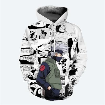 Moletom Masculino Naruto Novo Anime Japonês 2024 Estampado em 3D Padrão Kakashi Moda Rua Casual Oversized Pulôver Masculino