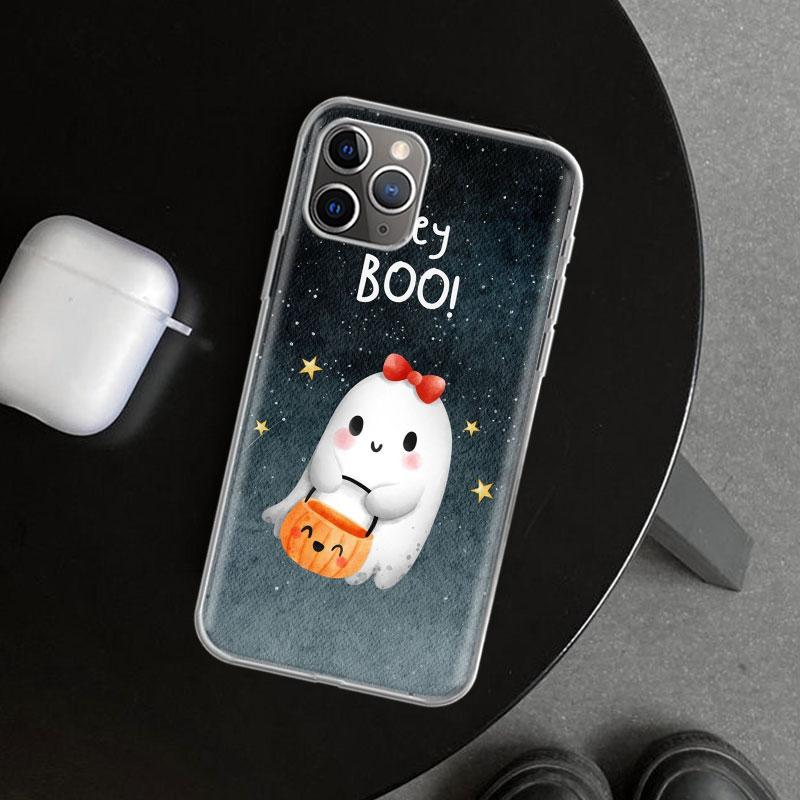 Cute Halloween Ghost Phone Case Cover for iPhone 11 12 13 Mini 14 15 Plus 16 Pro Max 17 Air 7 8 + SE Art Customized Fundas 11 12